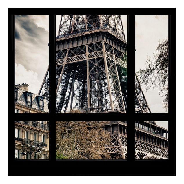 Quadro città Window view Paris - Near the Eiffel Tower black and white