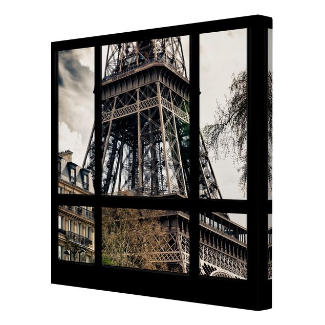 Quadri Window view Paris - Near the Eiffel Tower black and white