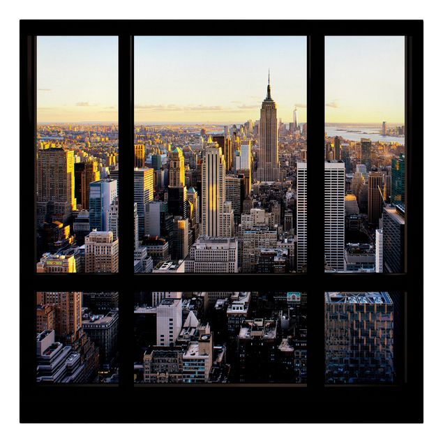 Quadri skyline  Vista dalla finestra di notte su New York