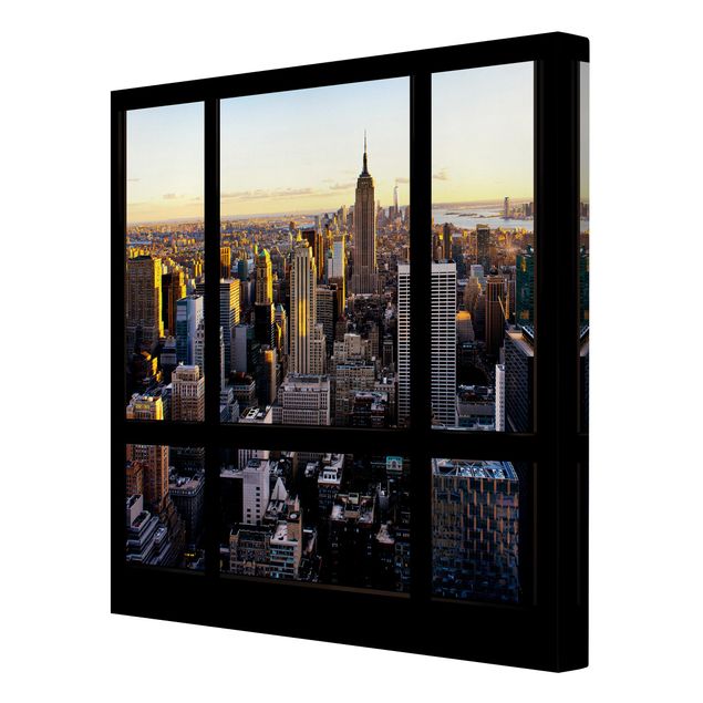 Quadri su tela con architettura e skylines Vista dalla finestra di notte su New York