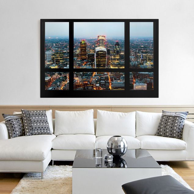 Stampe su tela Londra Vista dalla finestra dello Skyline di Londra illuminato