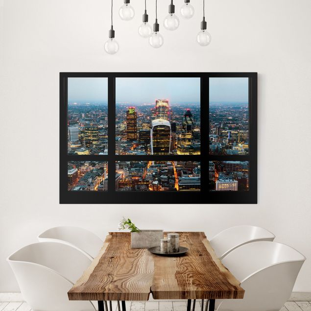 Quadri su tela America Vista dalla finestra dello Skyline di Londra illuminato