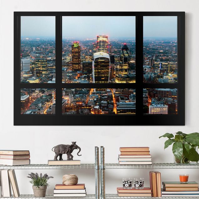 Quadri di Londra Vista dalla finestra dello Skyline di Londra illuminato