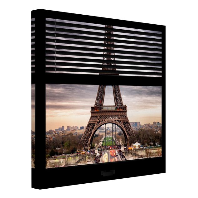 Quadro città Vista dalla finestra con tende - Torre Eiffel Parigi