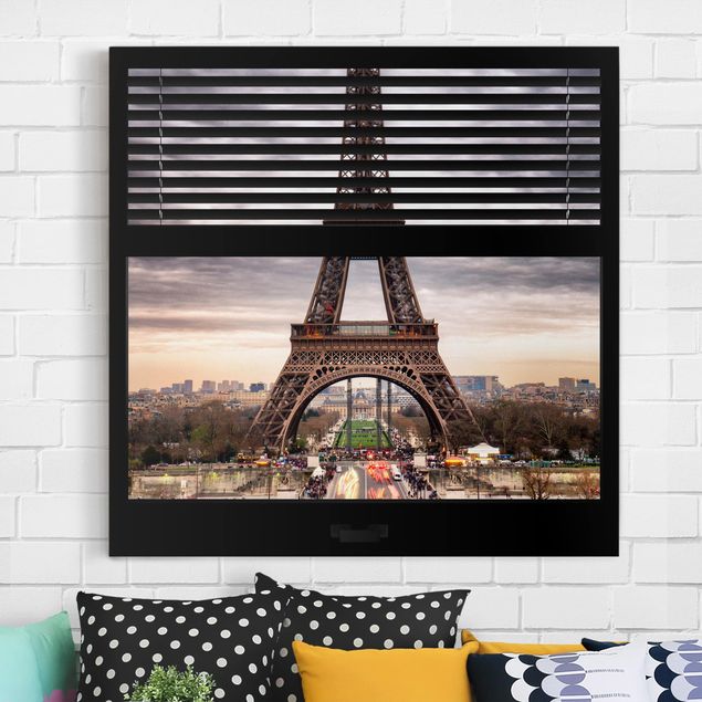 Quadro Parigi Vista dalla finestra con tende - Torre Eiffel Parigi
