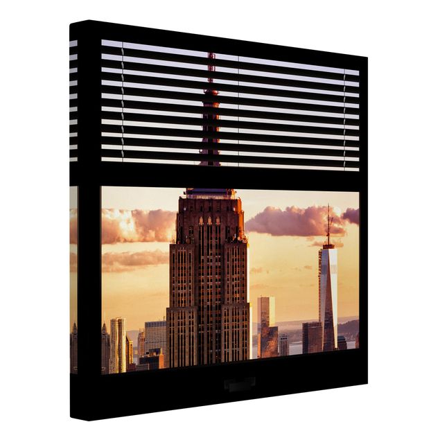 Quadri moderni   Vista dalla finestra con tende - Empire State Building di New York