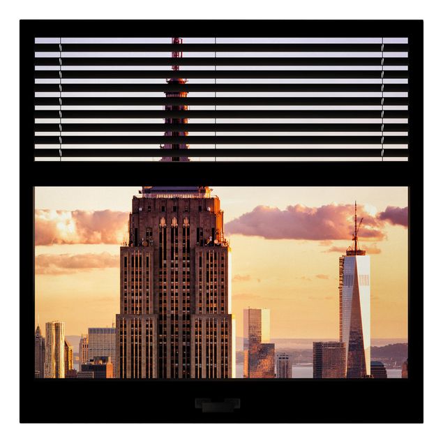 Quadri città Vista dalla finestra con tende - Empire State Building di New York