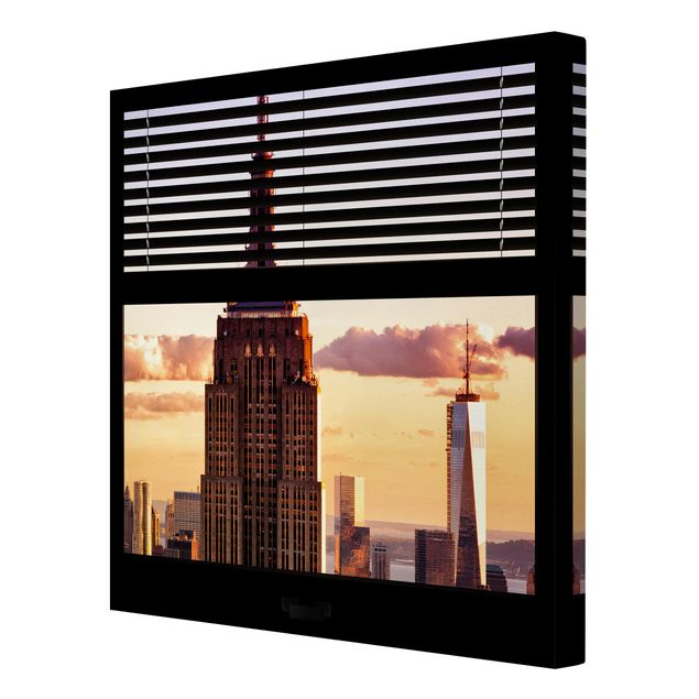 Stampe su tela città Vista dalla finestra con tende - Empire State Building di New York