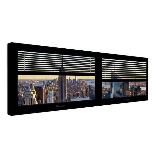 Quadro moderno Vista dalla finestra con tende - Manhattan di sera