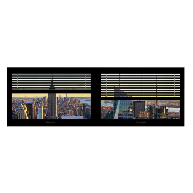 Quadro città Vista dalla finestra con tende - Manhattan di sera