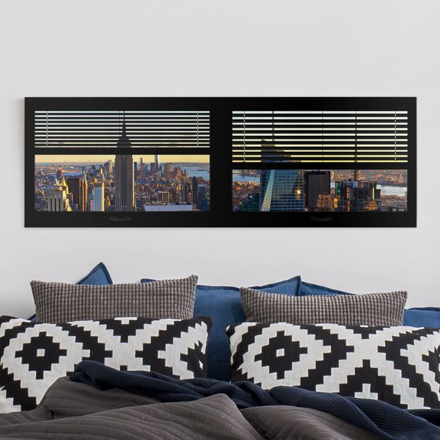 Quadri New york Vista dalla finestra con tende - Manhattan di sera