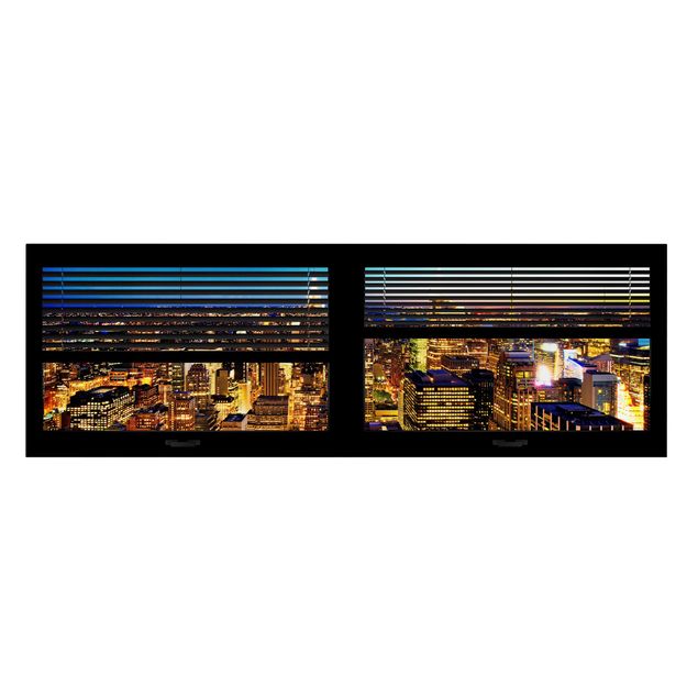 Quadro città Vista dalla finestra con tende - New York di notte