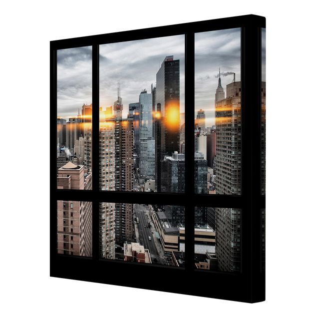 Quadri su tela con architettura e skylines Finestre con vista su New York e riflessi del sole