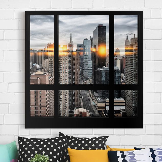 Quadri di New york Finestre con vista su New York e riflessi del sole