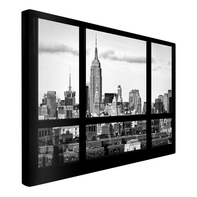 Quadri moderni per arredamento Finestra Skyline di Manhattan in bianco e nero