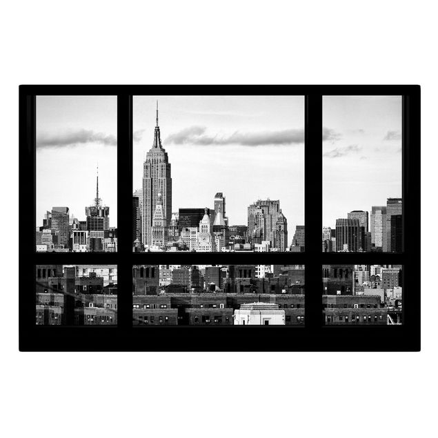 Quadri moderni bianco e nero Finestra Skyline di Manhattan in bianco e nero