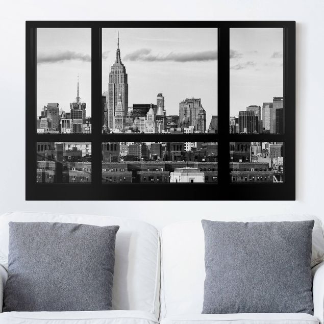 Quadri di New york Finestra Skyline di Manhattan in bianco e nero