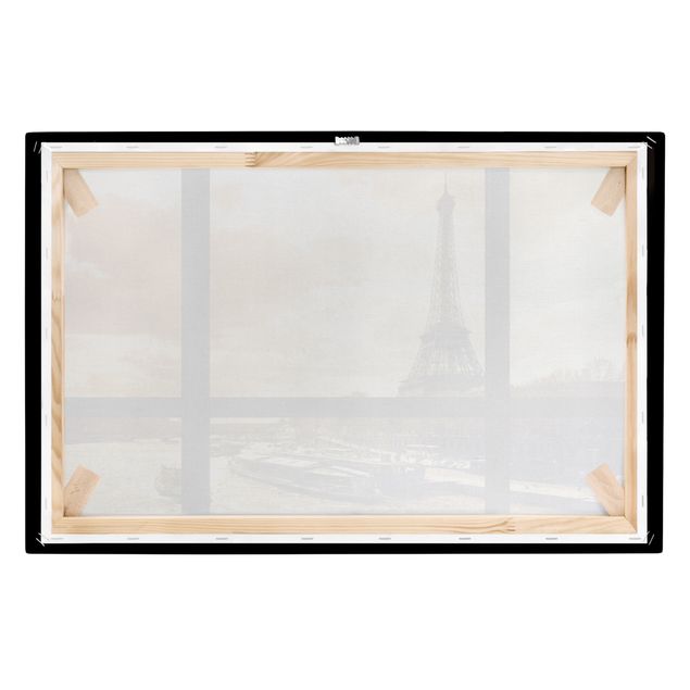 Quadri su tela Vista dalla finestra - Parigi Torre Eiffel al tramonto