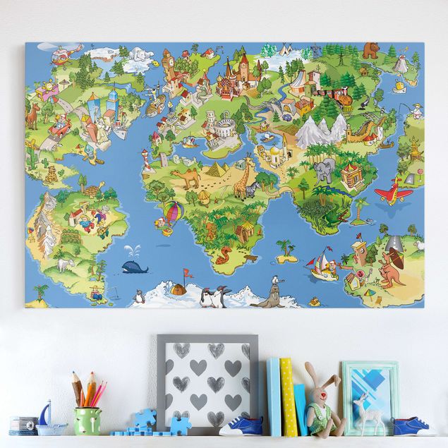 Decorazioni camera bambini Mappa del mondo grande e divertente