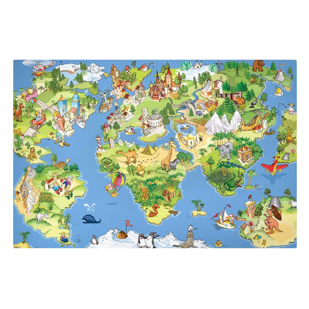 Quadri verdi Mappa del mondo grande e divertente