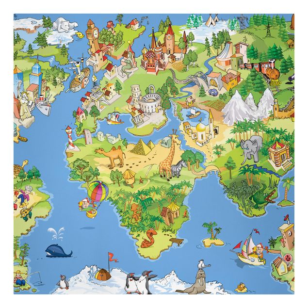 Quadri blu Mappa del mondo grande e divertente