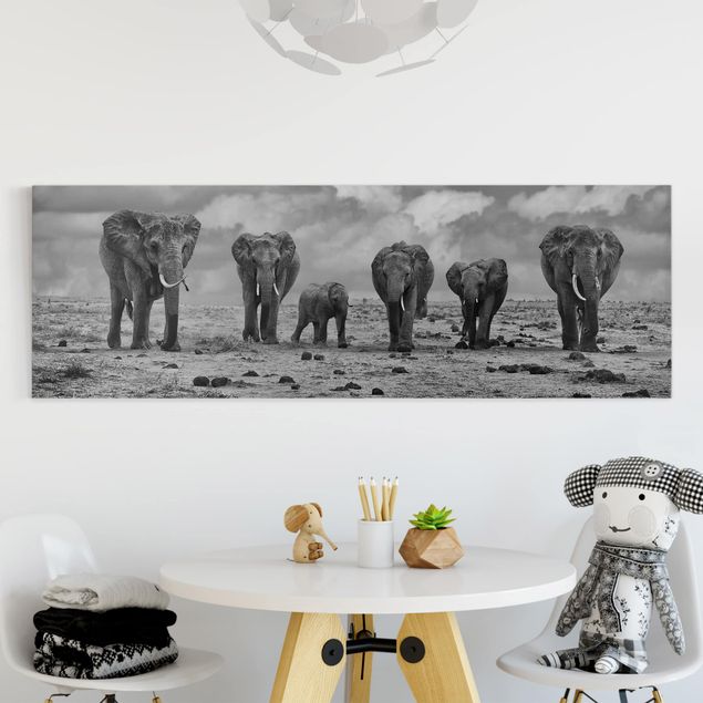 Quadri su tela con elefanti Famiglia numerosa