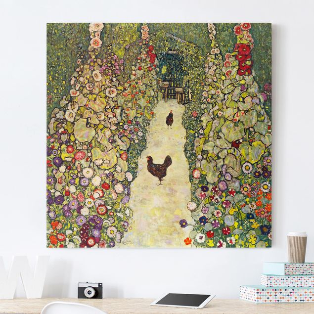 Stampe quadri famosi Gustav Klimt - Sentiero del giardino con galline