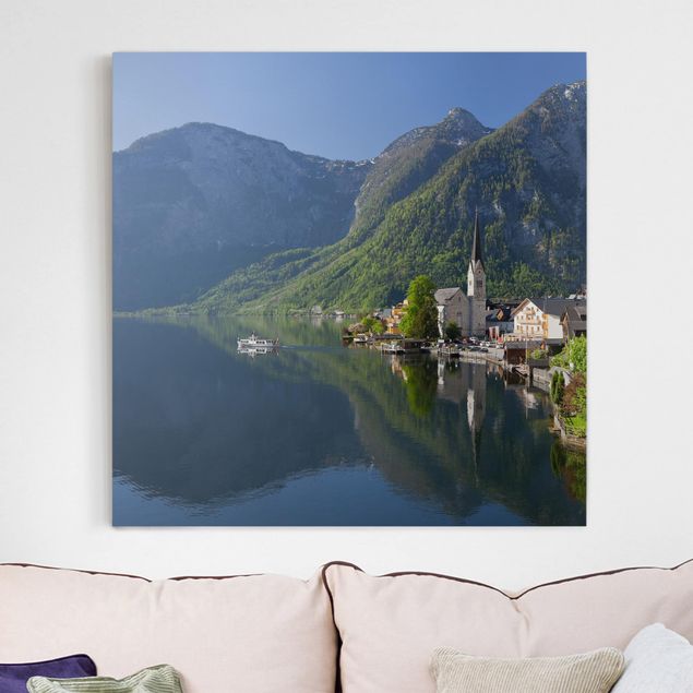 Quadri paesaggistici Hallstatt vista sul lago e sulle montagne