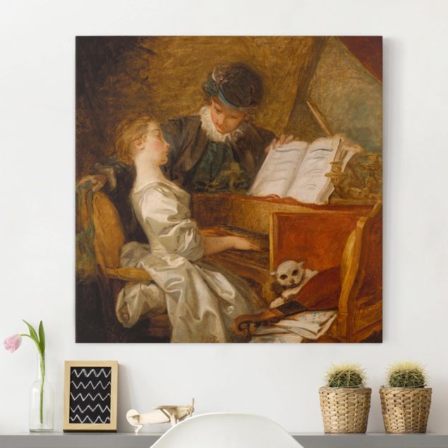 Quadri su tela con cani Jean Honoré Fragonard - Lezione di pianoforte