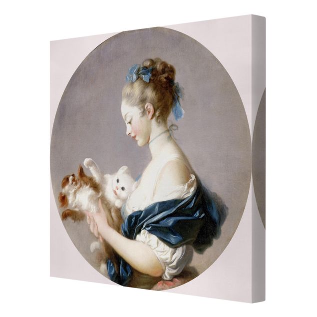 Quadri cani Jean Honoré Fragonard - Ragazza che gioca con un cane e un gatto