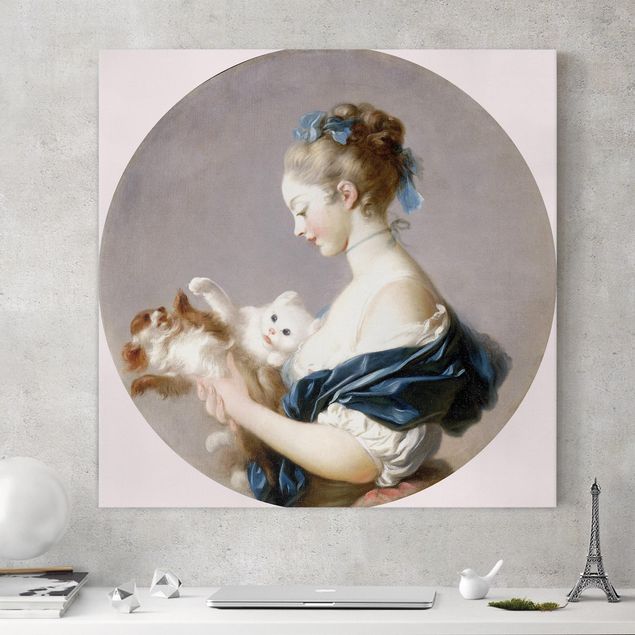 Quadri su tela con cani Jean Honoré Fragonard - Ragazza che gioca con un cane e un gatto