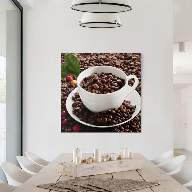 Quadri moderni per arredamento Tazza da caffè con chicchi di caffè tostati