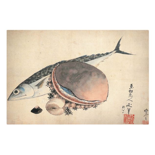 Quadro moderno Katsushika Hokusai - Sgombri e conchiglie di mare