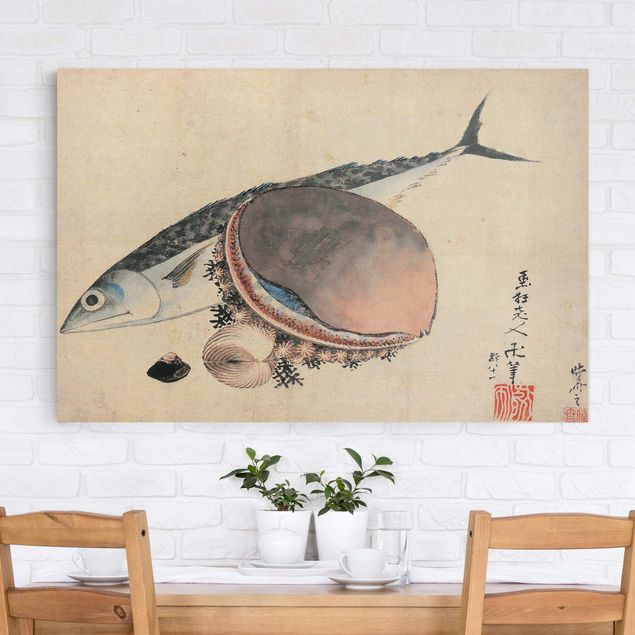 Quadri su tela con pesci Katsushika Hokusai - Sgombri e conchiglie di mare