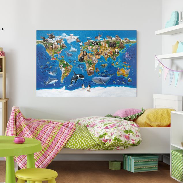 Decorazioni camera neonato per bambini - Animal Club International - Mappamondo con animali