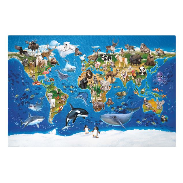 Quadro mappamondo per bambini - Animal Club International - Mappamondo con animali