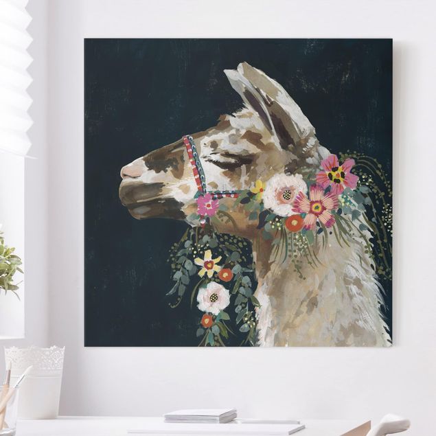 Quadri animali Lama con decorazione floreale II