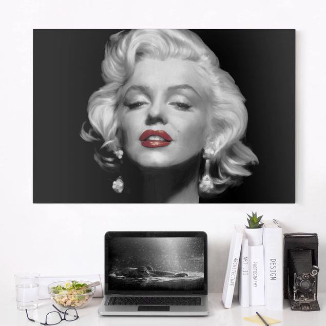 Quadri moderni bianco e nero Marilyn con le labbra rosse