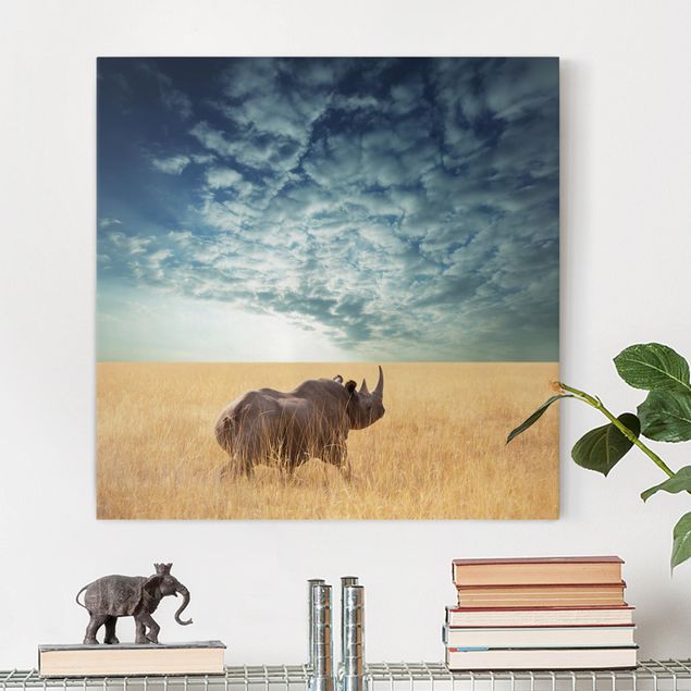 Quadro Africa Rinoceronte nella savana