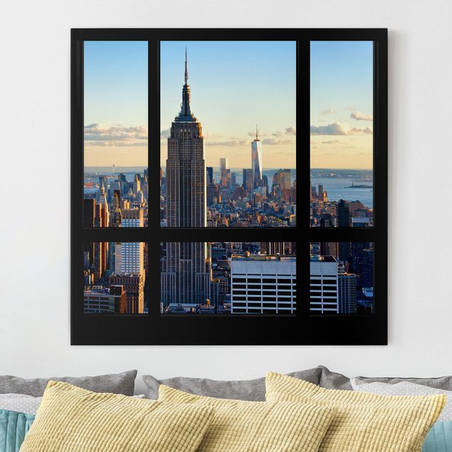 Quadri su tela New York Finestra di New York vista sull'Empire State Building