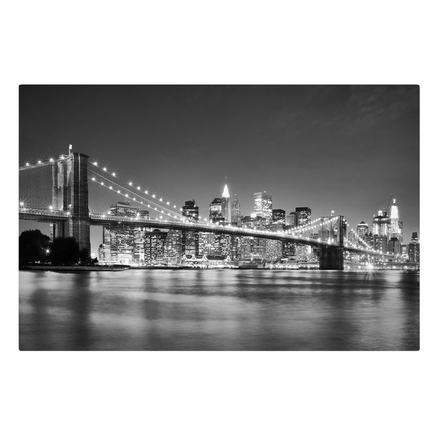 Quadri moderni bianco e nero Ponte di Manhattan di notte II