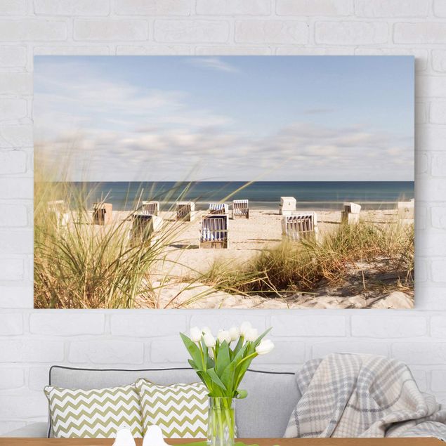 Quadri su tela con dune Mar Baltico e cestini da spiaggia