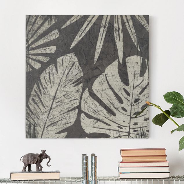 Quadro moderno Sfondo grigio scuro con foglie di palma