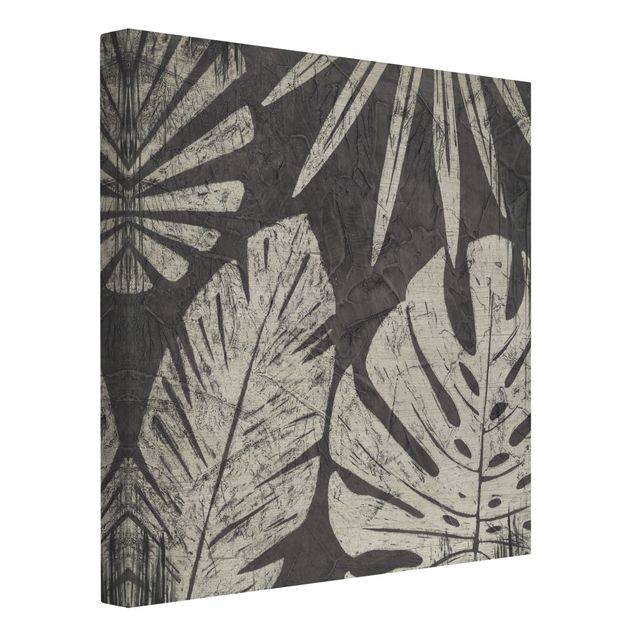 Quadro grigio Sfondo grigio scuro con foglie di palma