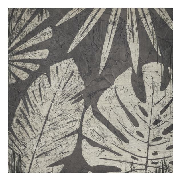 Quadri Sfondo grigio scuro con foglie di palma