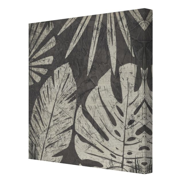 Stampa su tela Sfondo grigio scuro con foglie di palma