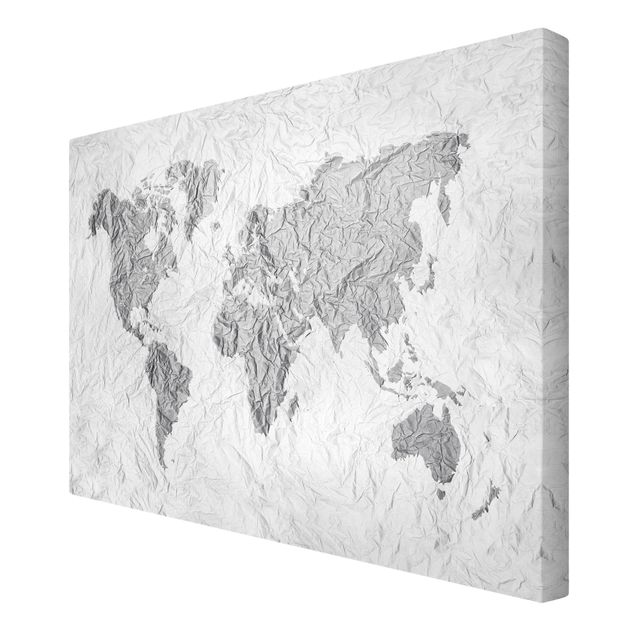 Stampa su tela - Paper World Map White Gray - Orizzontale 3:2