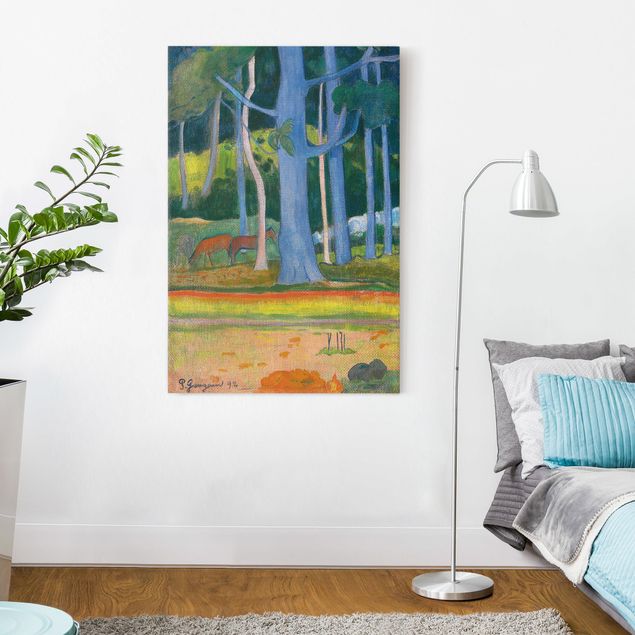 Quadri su tela con cavalli Paul Gauguin - Paesaggio con tronchi d'albero blu