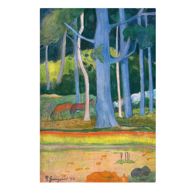 Quadri su tela con foresta Paul Gauguin - Paesaggio con tronchi d'albero blu