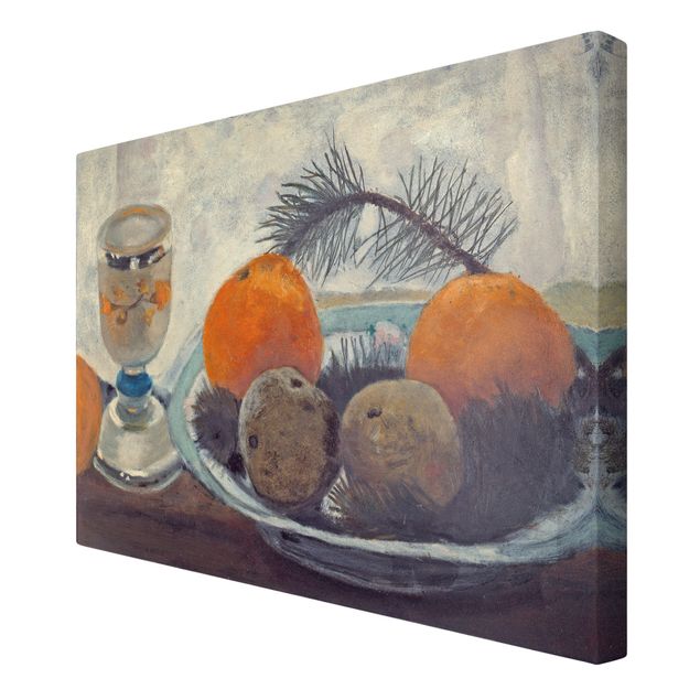 Riproduzioni quadri Paula Modersohn-Becker - Natura morta con tazza di vetro smerigliato, mele e ramo di pino
